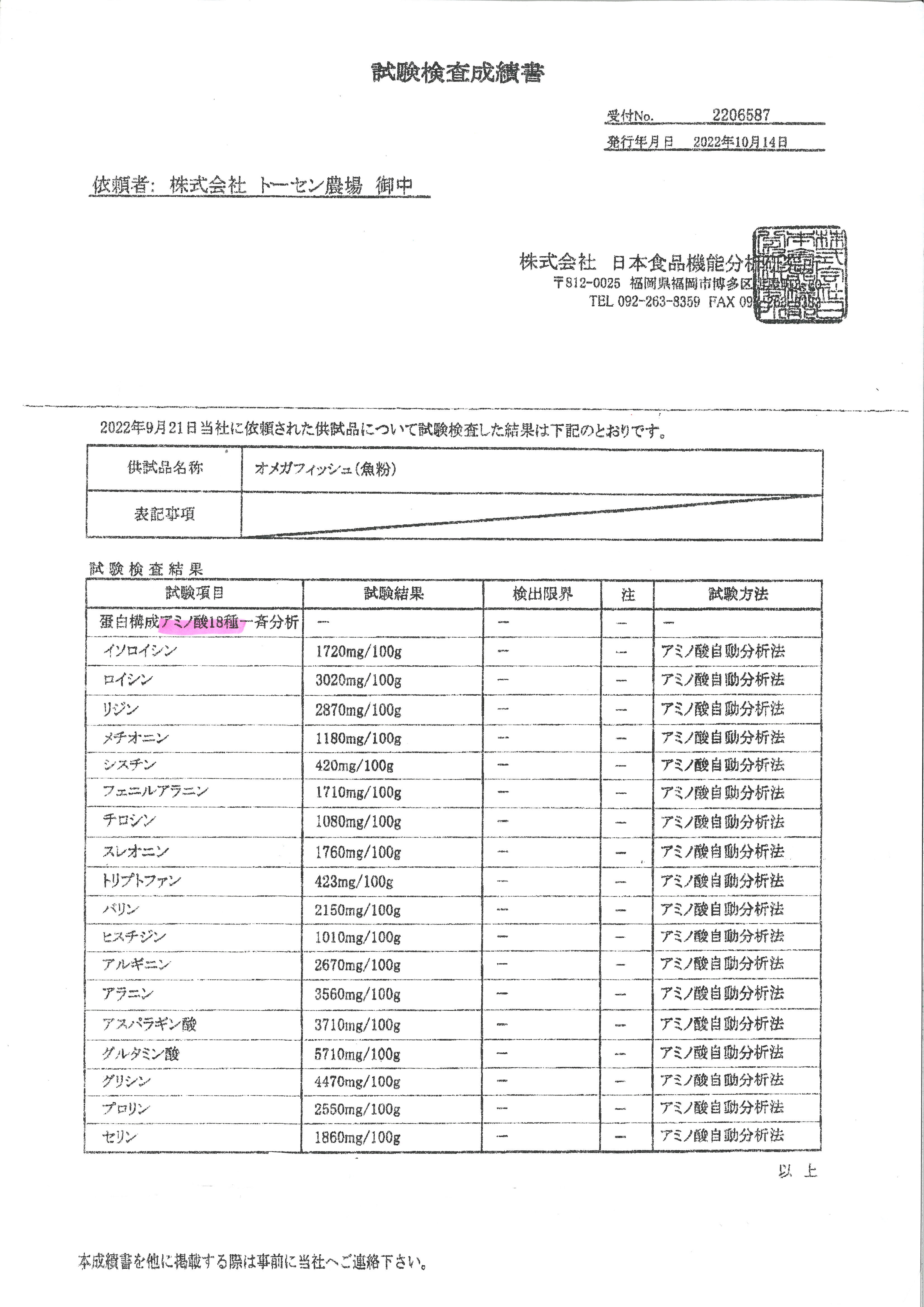 試験結果成績書